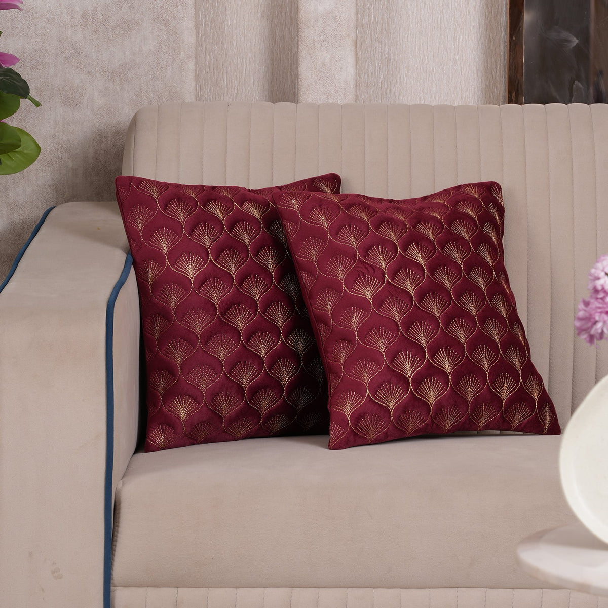 Luxury Quilted Scalloped  Cushion Cover- Set of 2