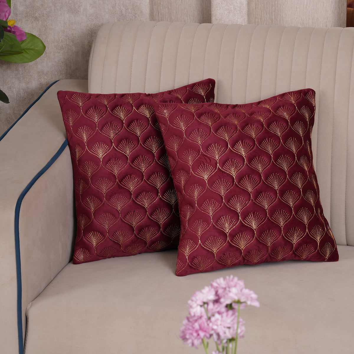 Luxury Quilted Scalloped  Cushion Cover- Set of 2