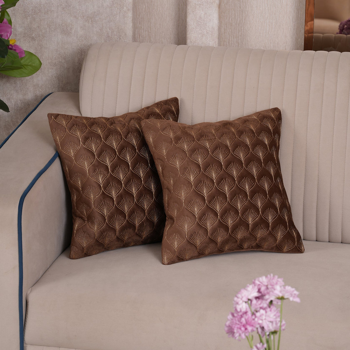 Luxury Quilted Scalloped  Cushion Cover- Set of 2