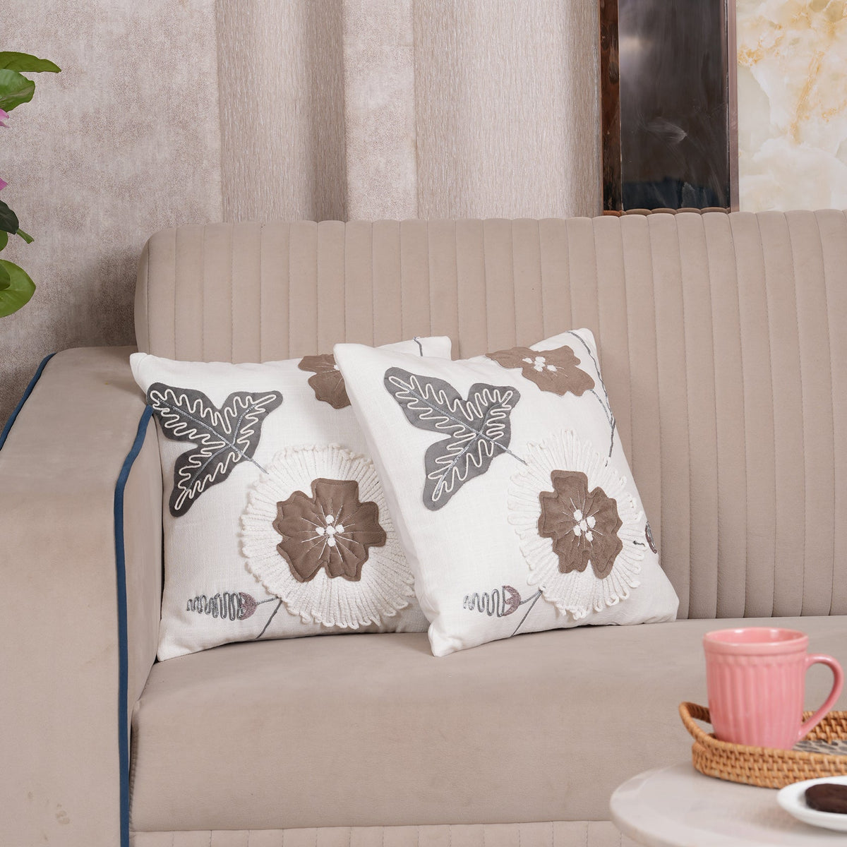 Appliqué Floral Cushion Cover Set of 2