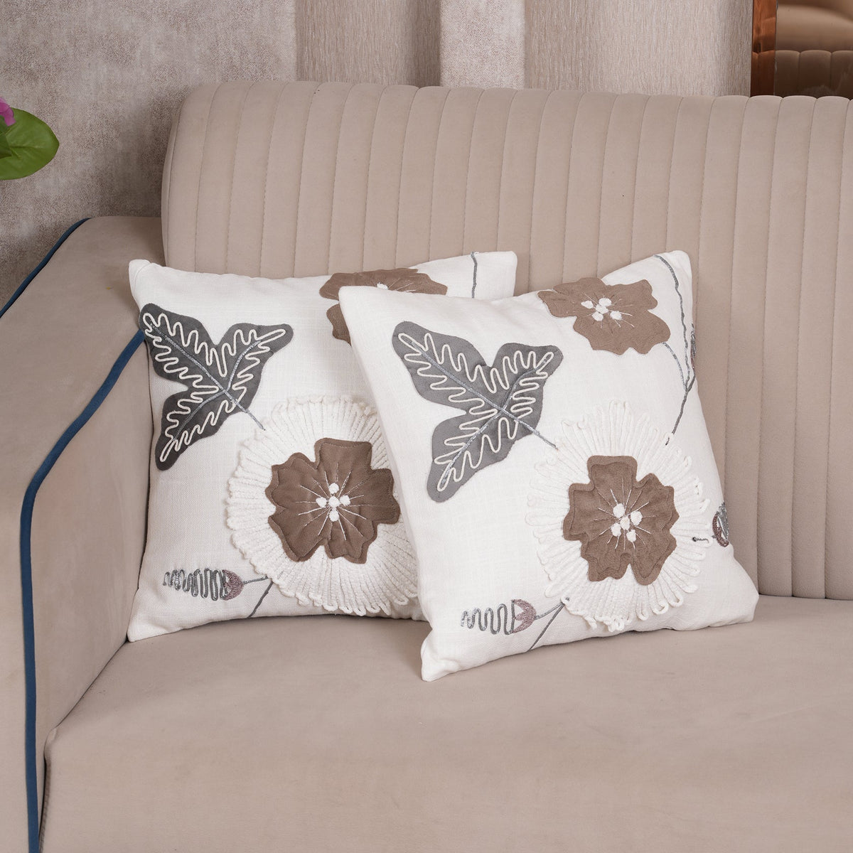 Appliqué Floral Cushion Cover Set of 2