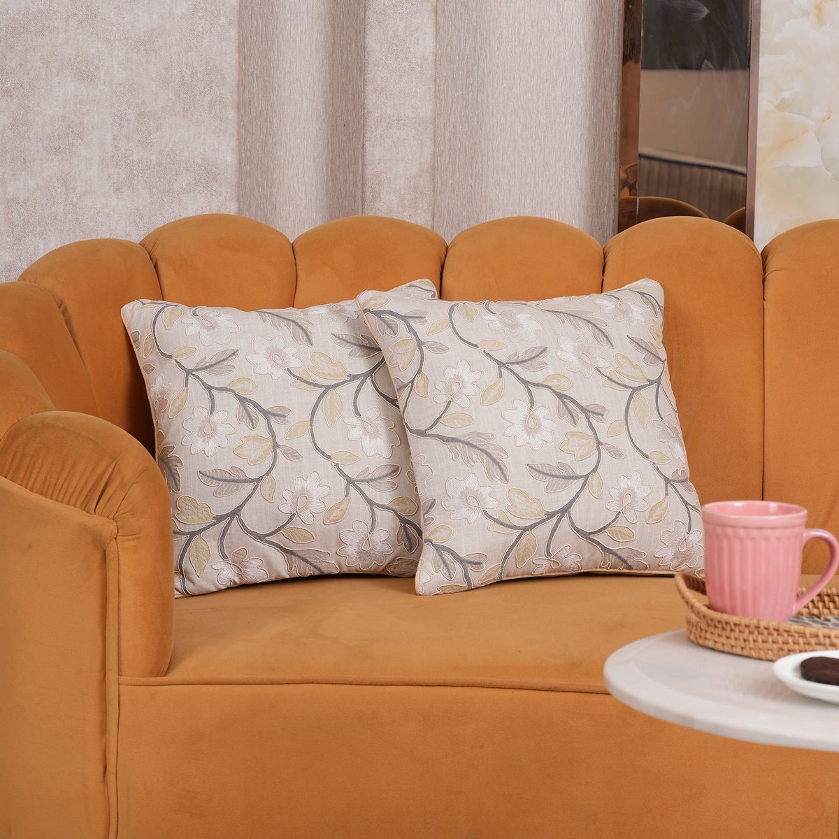 Embroidered Floral Cushion Cover - Single Unit