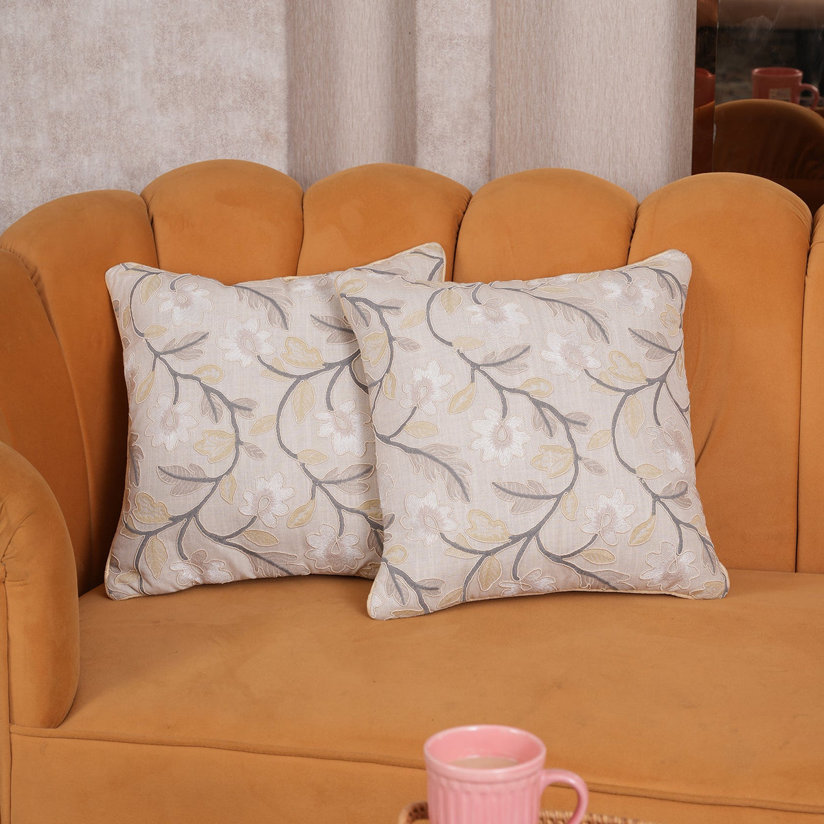 Embroidered Floral Cushion Cover - Single Unit