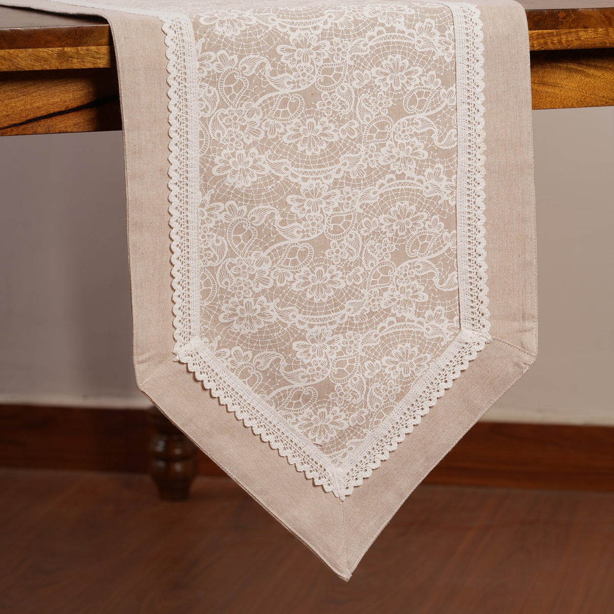 Floral Patterned Inlay Table Runner