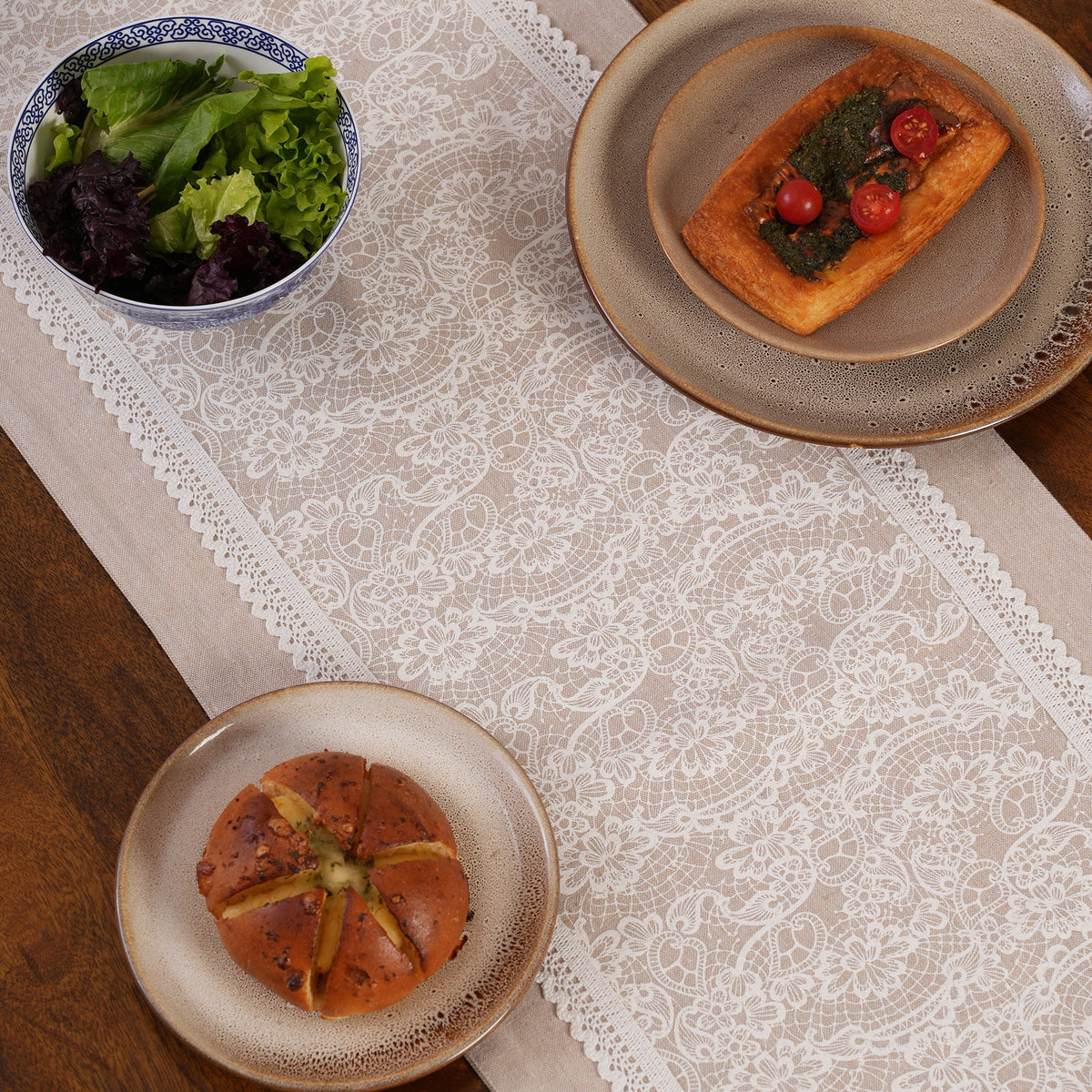 Floral Patterned Inlay Table Runner