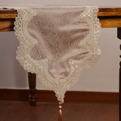 Jacquard Table Runner with Ornate Lace Trim