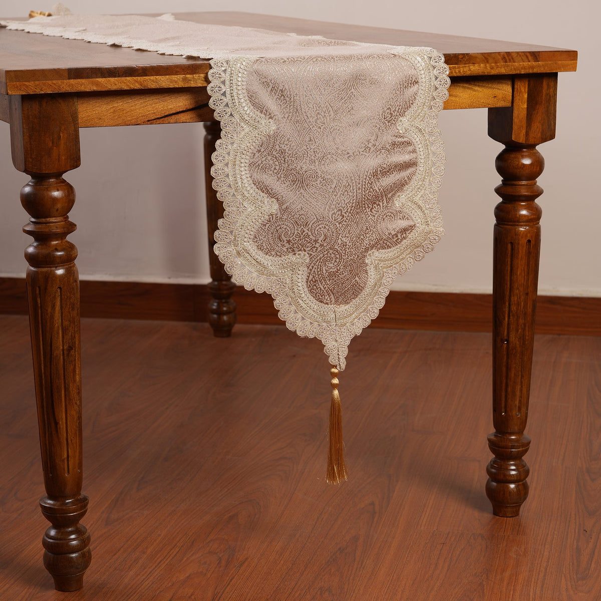 Jacquard Table Runner with Ornate Lace Trim