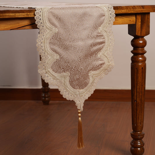 Jacquard Table Runner with Ornate Lace Trim