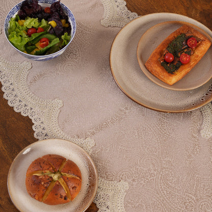 Jacquard Table Runner with Ornate Lace Trim
