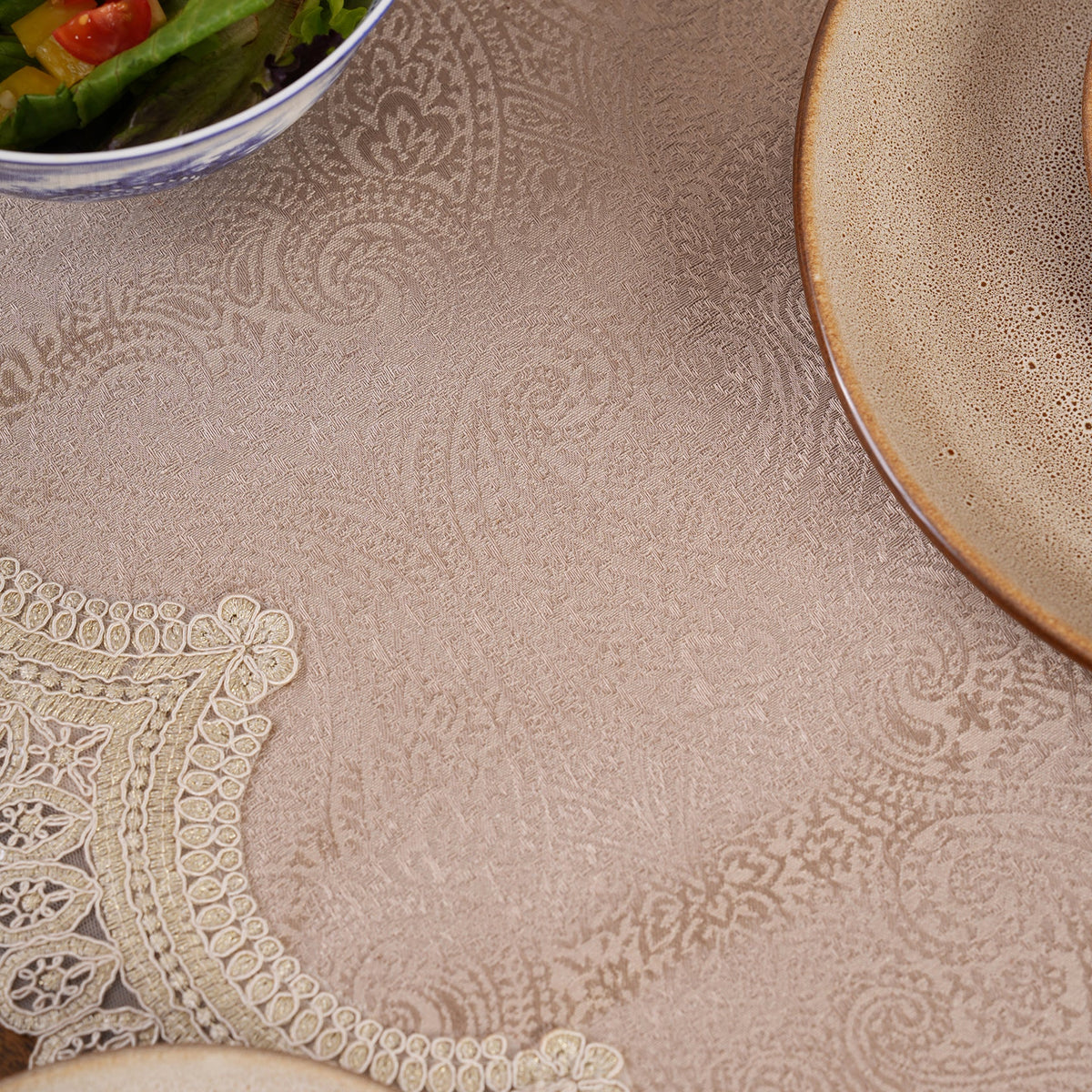Jacquard Table Runner with Ornate Lace Trim