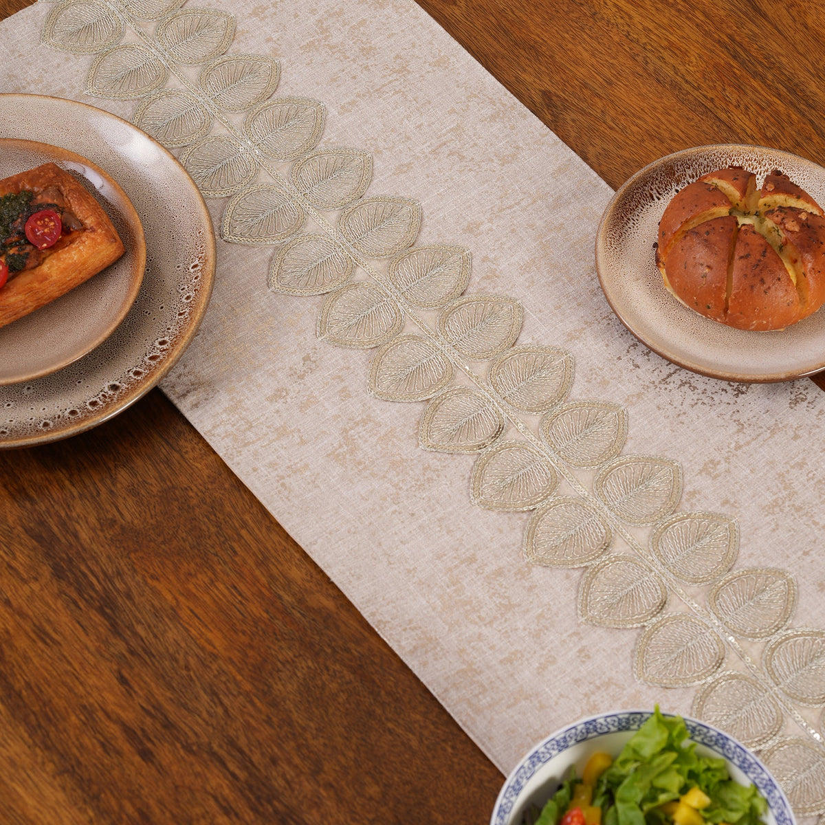 Embroidered Leaf-Vine Table Runner