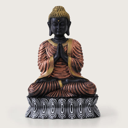 Serene Black & Bronze Greeting Buddha Statue