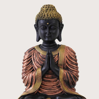 Serene Black & Bronze Greeting Buddha Statue