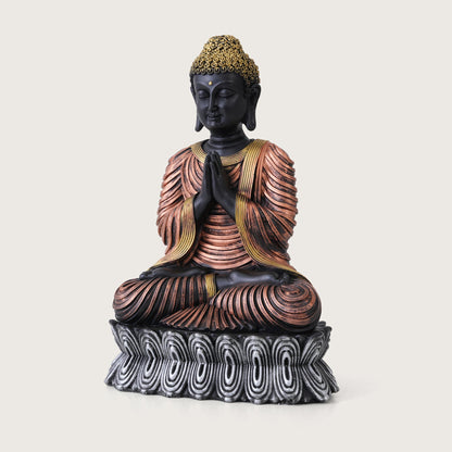 Serene Black & Bronze Greeting Buddha Statue