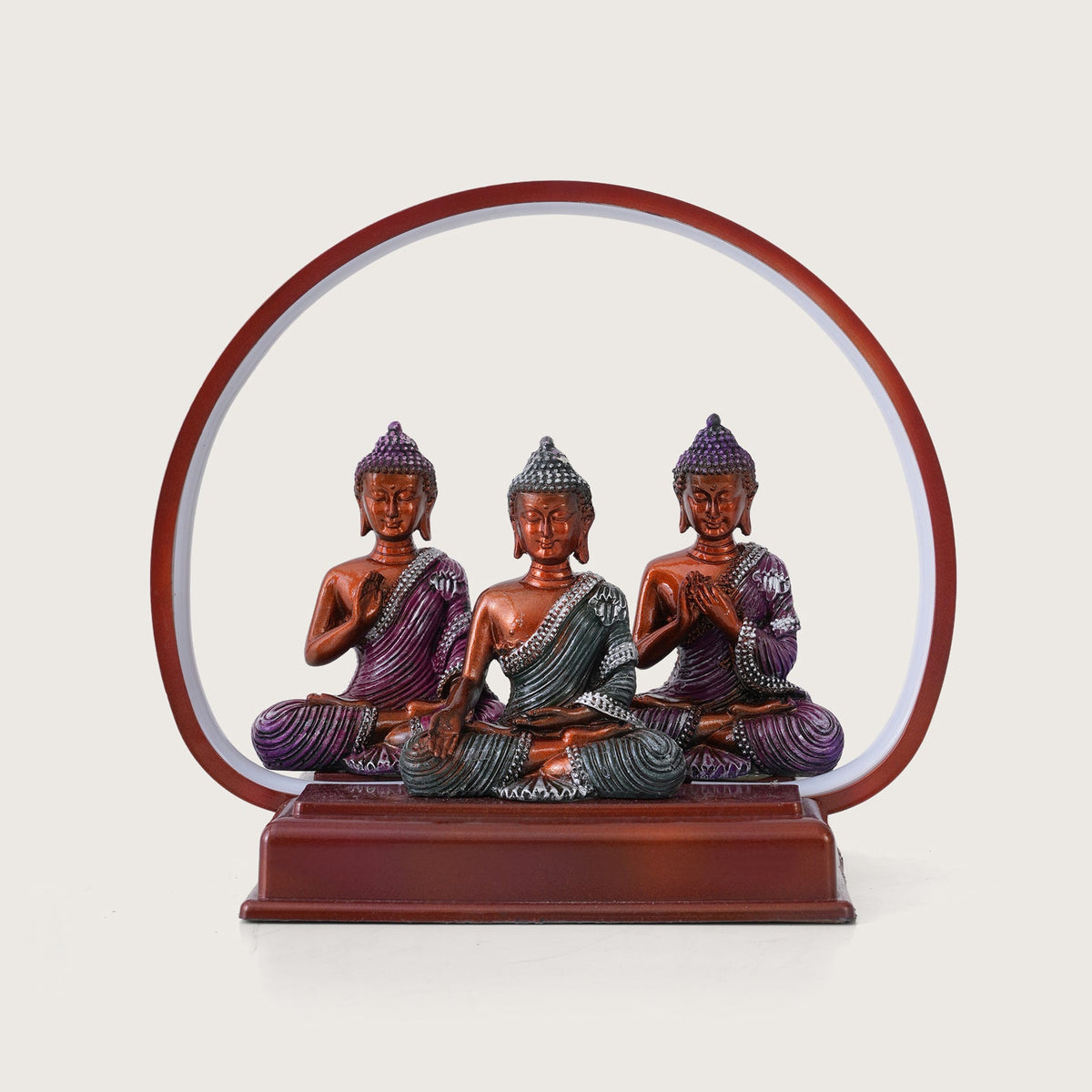 Set of 3 Meditating Buddha Statues with LED Arch Light