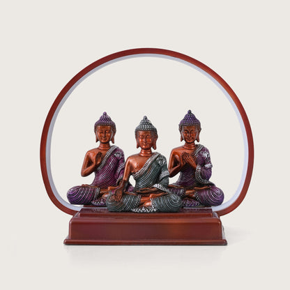 Set of 3 Meditating Buddha Statues with LED Arch Light