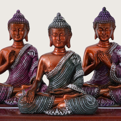 Set of 3 Meditating Buddha Statues with LED Arch Light