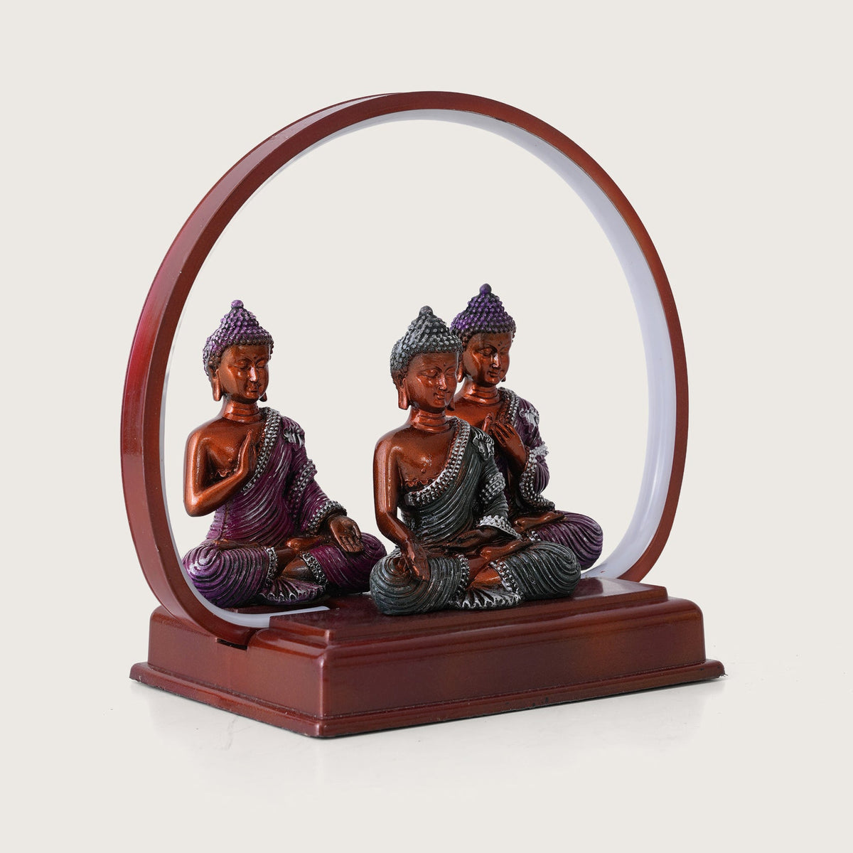 Set of 3 Meditating Buddha Statues with LED Arch Light