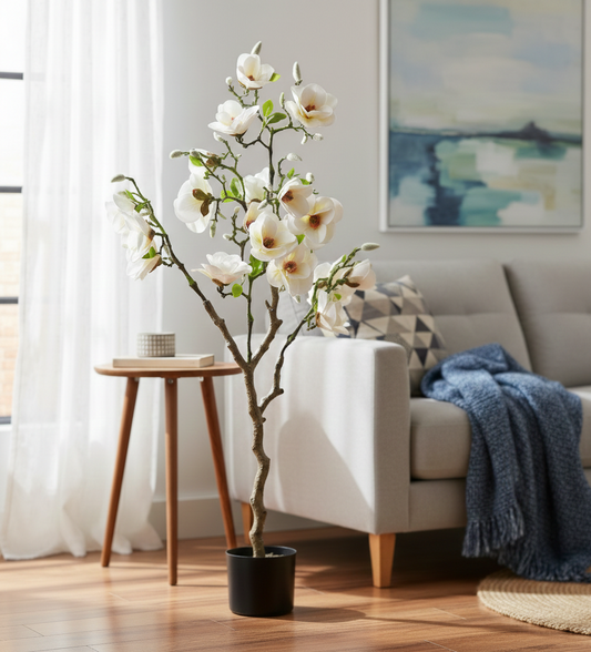 White Magnolia Tree with Blooms