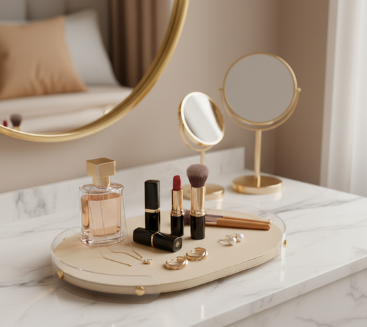 Luxe Oval Tray With Beige Accent - Medium