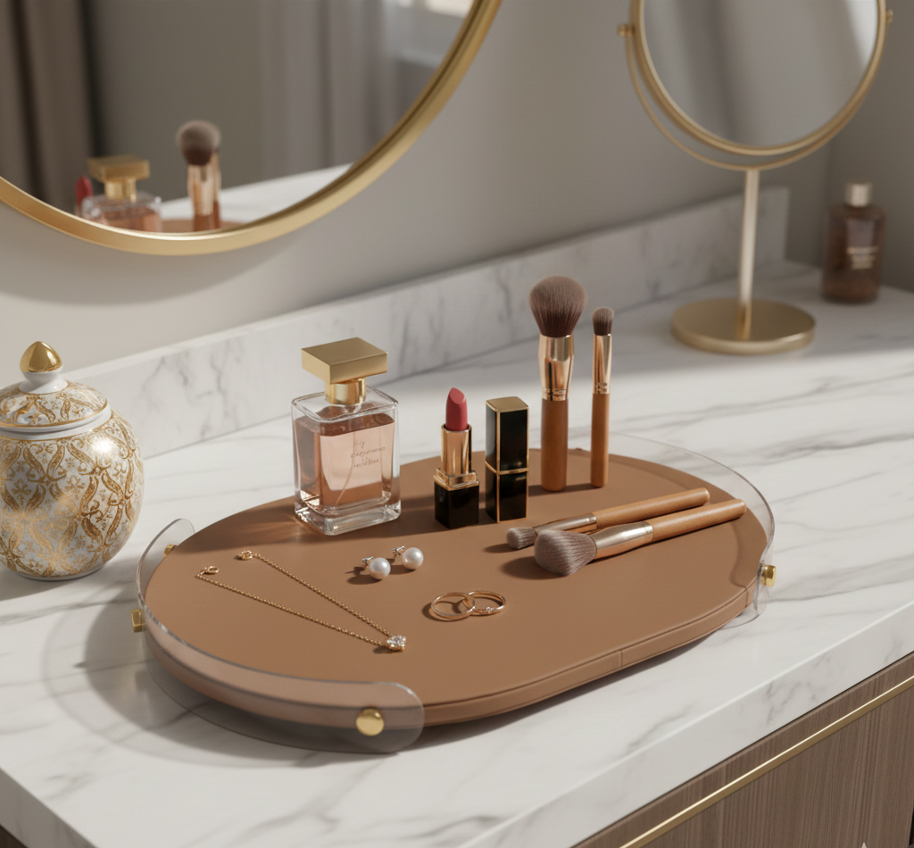 Luxe Oval Tray With Brown Accent - Large