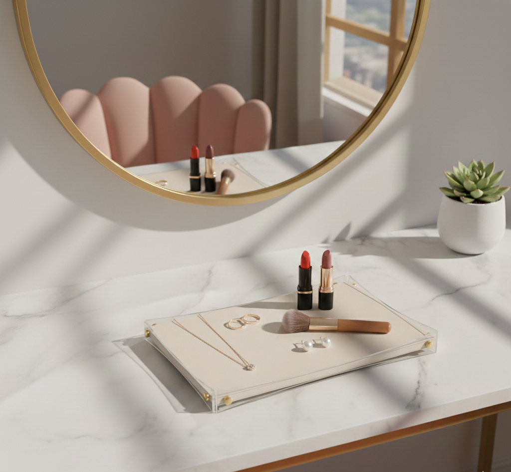 Premium White & Gold Organiser Tray - Medium