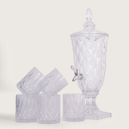 Glass Beverage Dispenser 2Litter With Glass Tumbler 340ML Set of 6