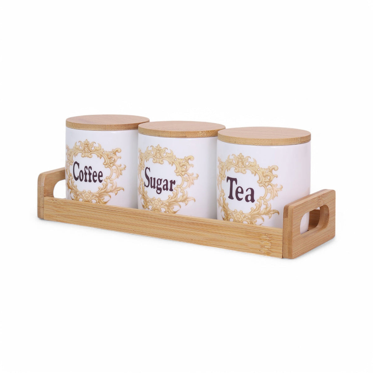 Coffee, Sugar & Tea Jar 850ML with Bamboo Lid & Tray Set of 3