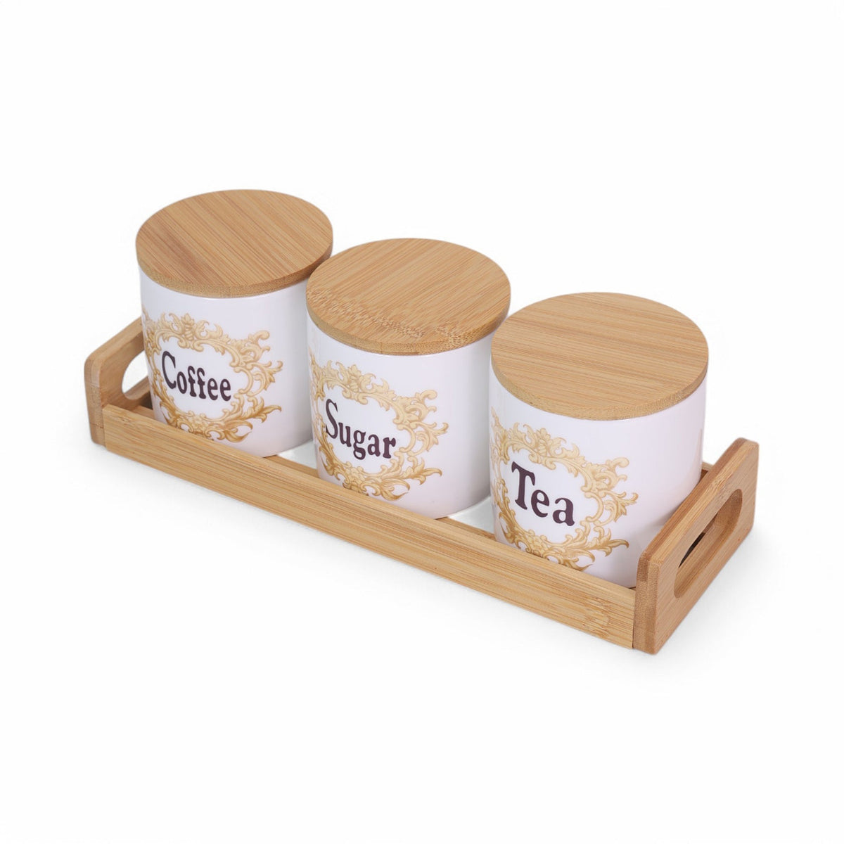 Coffee, Sugar & Tea Jar 850ML with Bamboo Lid & Tray Set of 3