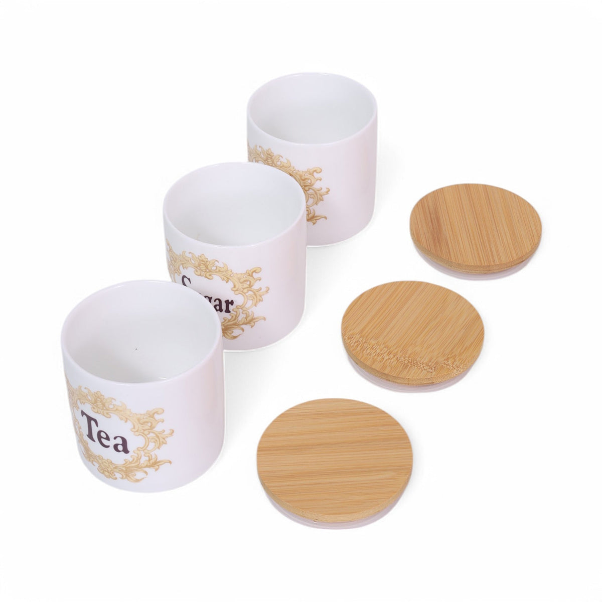 Coffee, Sugar & Tea Jar 850ML with Bamboo Lid & Tray Set of 3