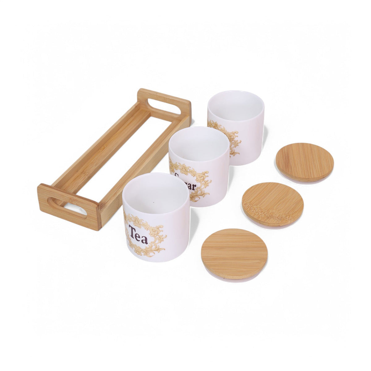 Coffee, Sugar & Tea Jar 850ML with Bamboo Lid & Tray Set of 3