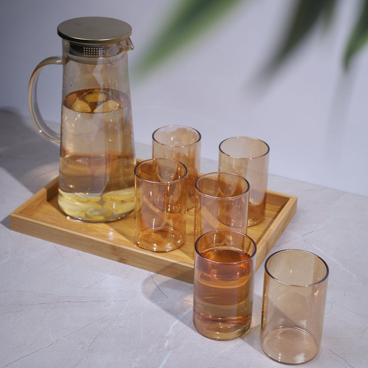 Jug and Glass with tray  Set of 8 Pcs - Golden