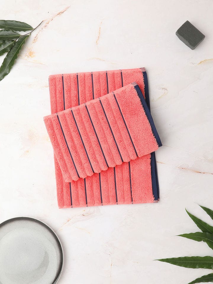 HOME 360 High Loft Ribbed 100% Cotton Hand Towels 40X60 CM | Set of 2 | Texture High Absorbency | Dries Quicker | Perfect for everyday use