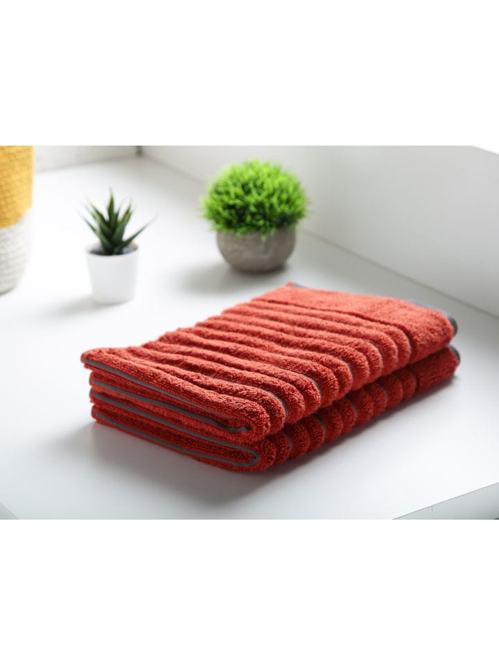 HOME 360 High Loft Ribbed 100% Cotton Hand Towels 40X60 CM | Set of 2 | Texture High Absorbency | Dries Quicker | Perfect for everyday use