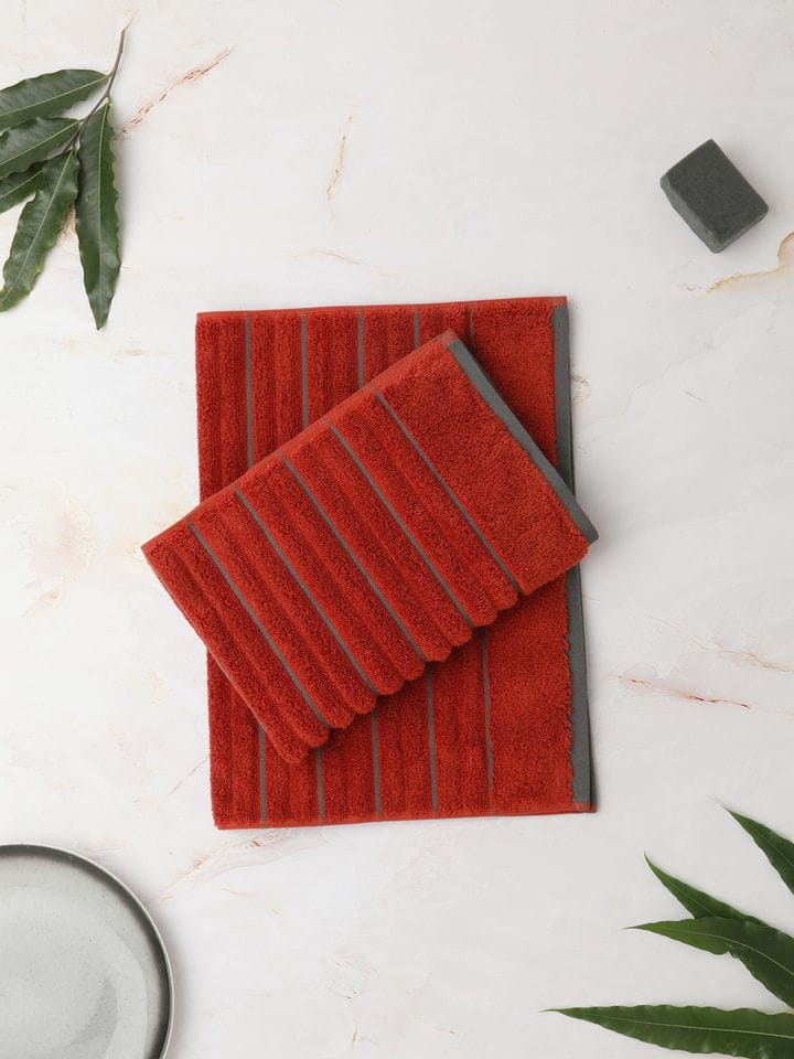 HOME 360 High Loft Ribbed 100% Cotton Hand Towels 40X60 CM | Set of 2 | Texture High Absorbency | Dries Quicker | Perfect for everyday use