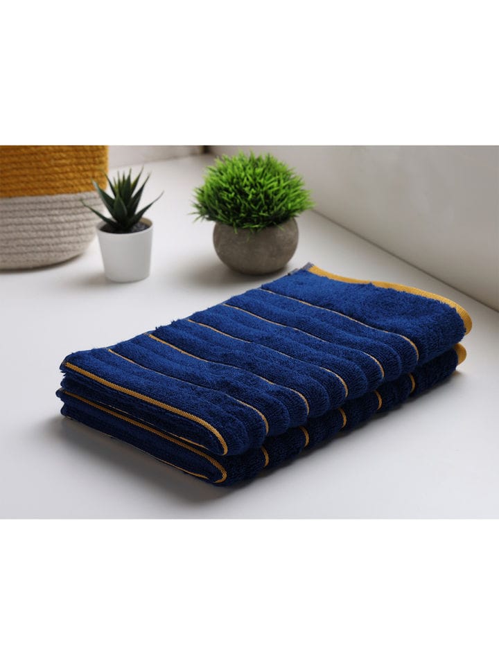 HOME 360 High Loft Ribbed 100% Cotton Hand Towels 40X60 CM | Set of 2 | Texture High Absorbency | Dries Quicker | Perfect for everyday use