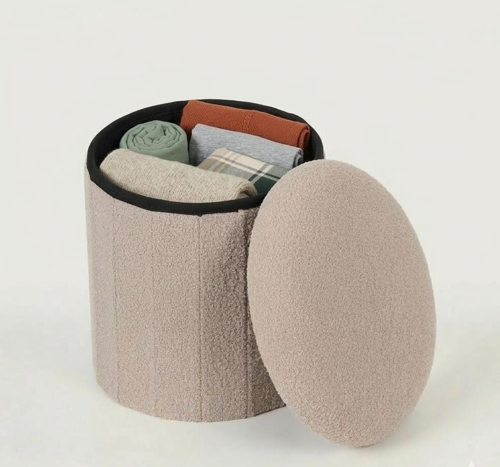 Mushroom Shaped Pouffe with Storage - Beige