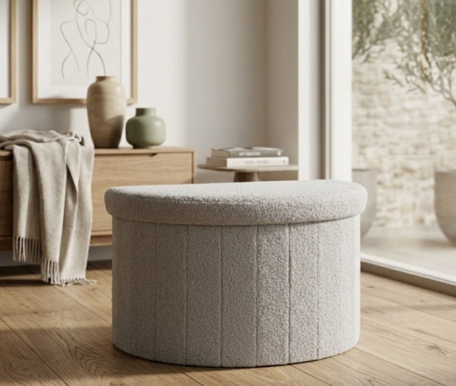 Crescent Ottoman with Removable Lid - Grey
