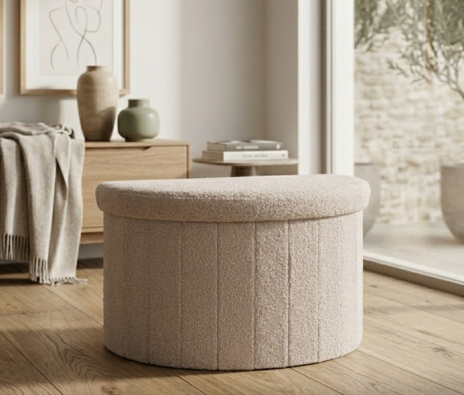 Crescent Ottoman with Removable Lid - Beige